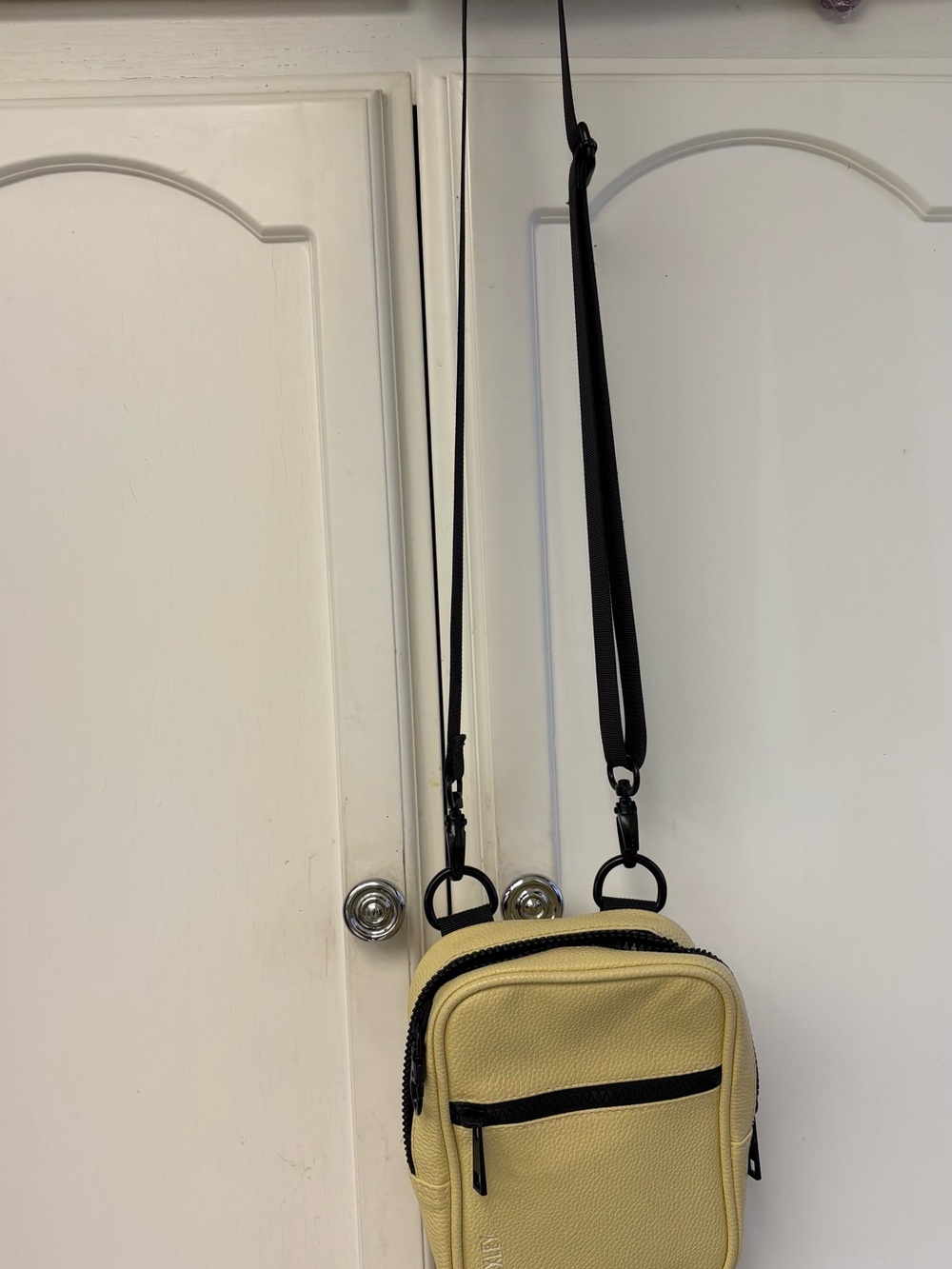 Compact Shoulder Crossbody Bag in Cream with Black Trim